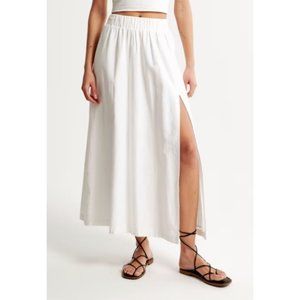 NWT Abercrombie & Fitch White Maxi Skirt Linen Blend High-Slit Size PS